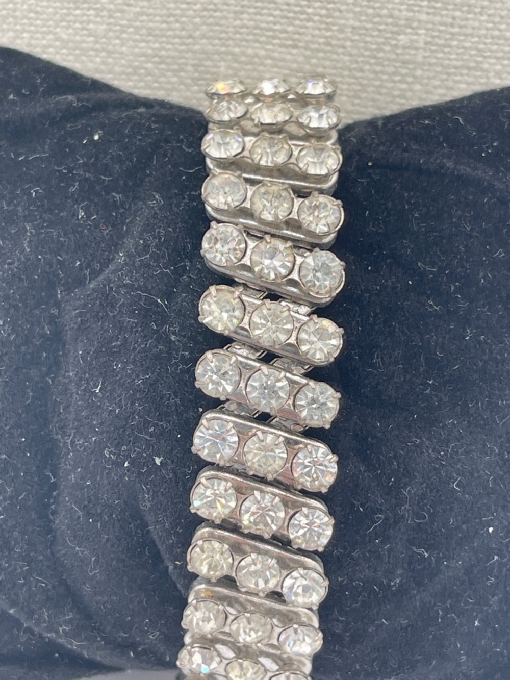 4.21.26-30 Vintage Accordion Silver Clear Rhinestones Bracelet - Picture 5 of 13